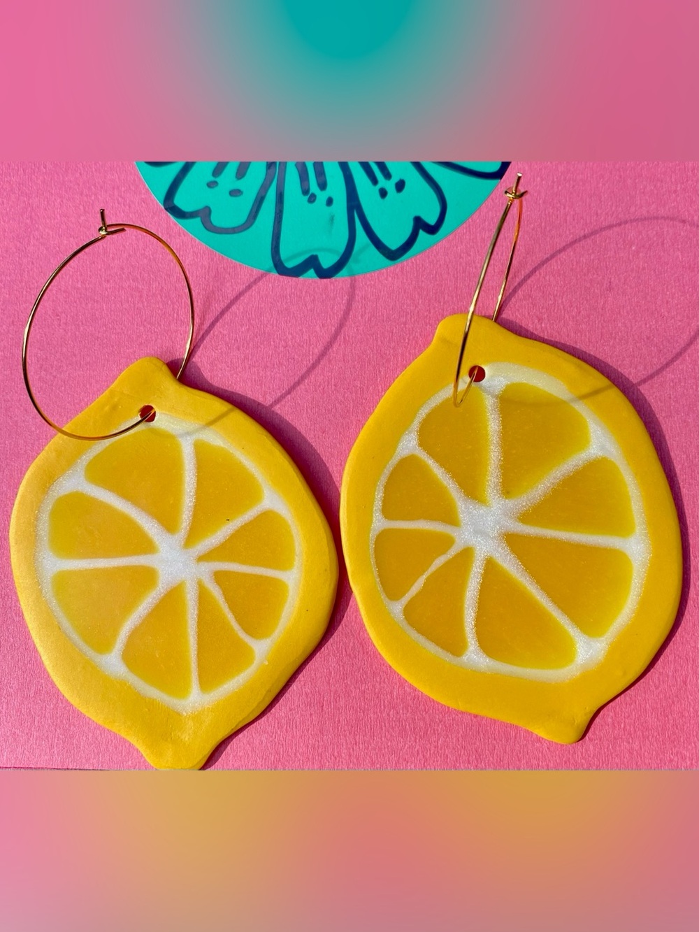Handcrafted Bright Lemon Slice Dangle Earrings - Yellow